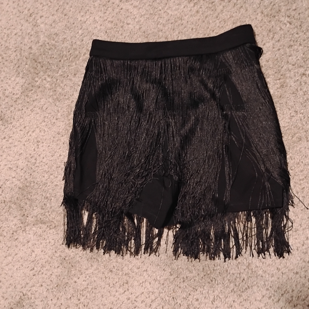 SHEIN Black Skorts with Fringe Detail